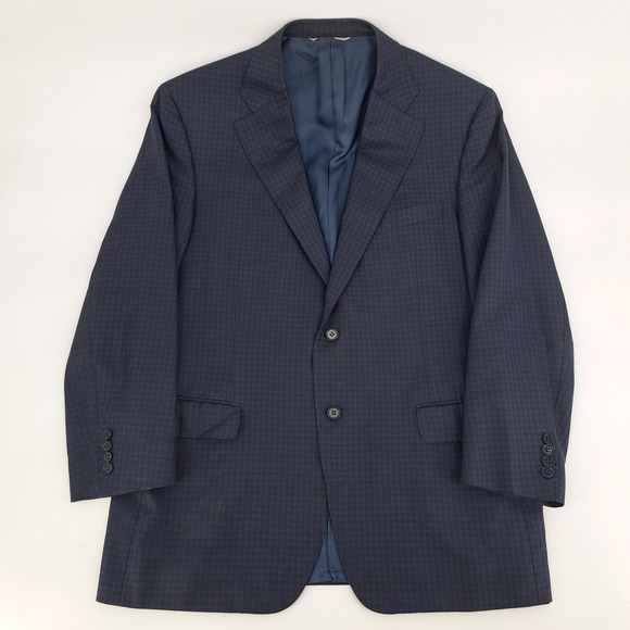 Canali 1934 Mens 44R Blue Micro Check Wool Blend Blazer Sport Coat Made in Italy - Picture 4 of 14